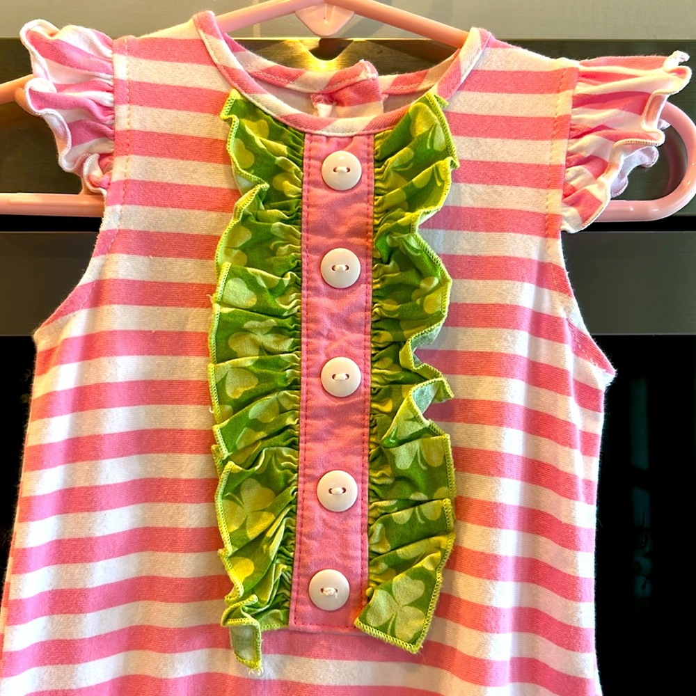 St. Patrick’s Day RicRac & Ruffles Romper, 18 months. - Picture 2 of 3